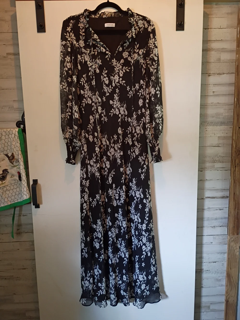 Calvin Klein Black Maxi Dress with Light Blue Floral Print - Picture 2 of 13